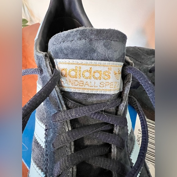 Adidas Handball Spezial Sneaker, Navy Suede w/ Light Blue & Gold, M 8.5/W 9.5 - Picture 3 of 5